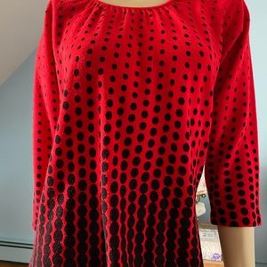 SWEATER 3/4 Sleeve CATHY DANIELS RED & BLACK POLKA DOT Size M